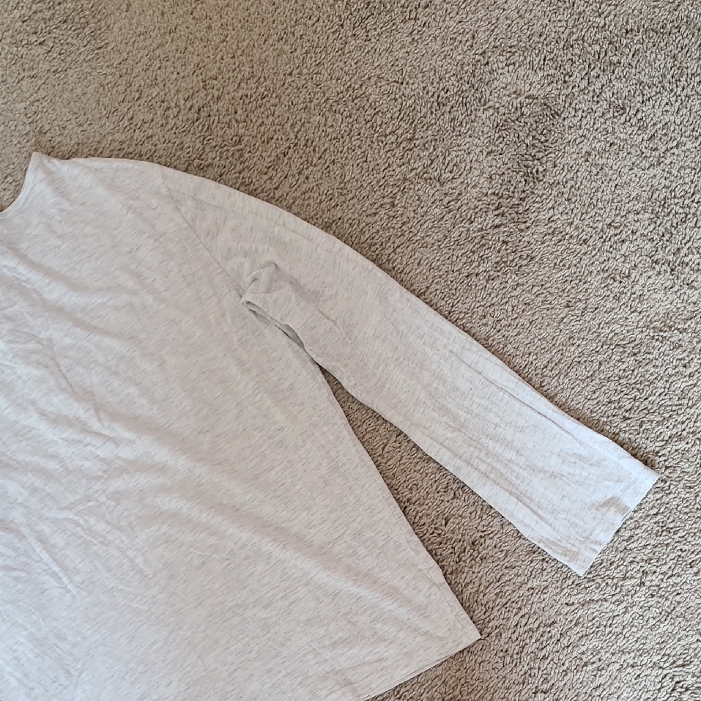 Light Gray Long Sleeve Henley Shirt Roll Up Sleeves - Picture 11 of 14